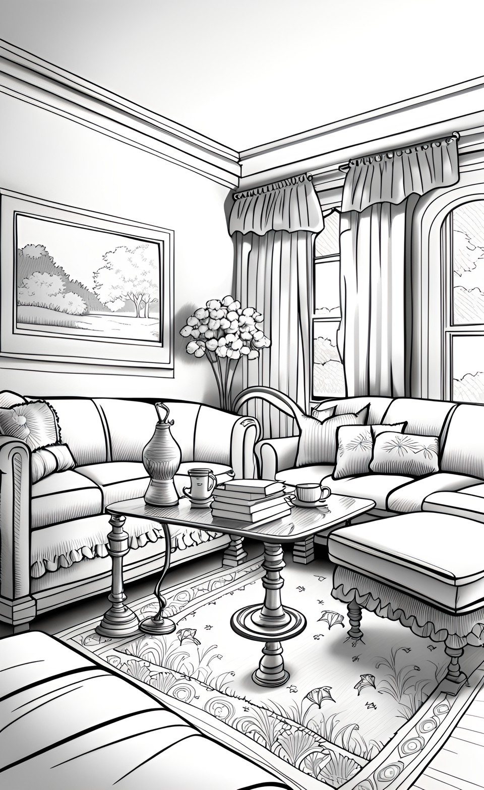 Oturma Odası Boyama Sayfaları | Living Room Coloring Pages