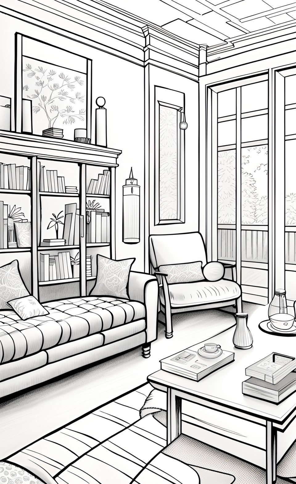 Oturma Odası Boyama Sayfaları | Living Room Coloring Pages