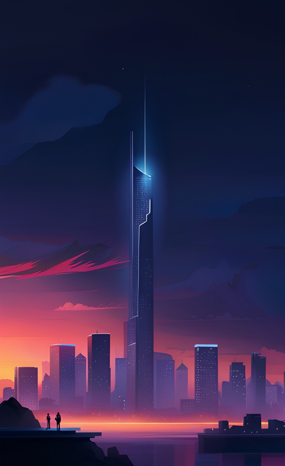 Evening Solace city from far iPhone Wallpaper 4K