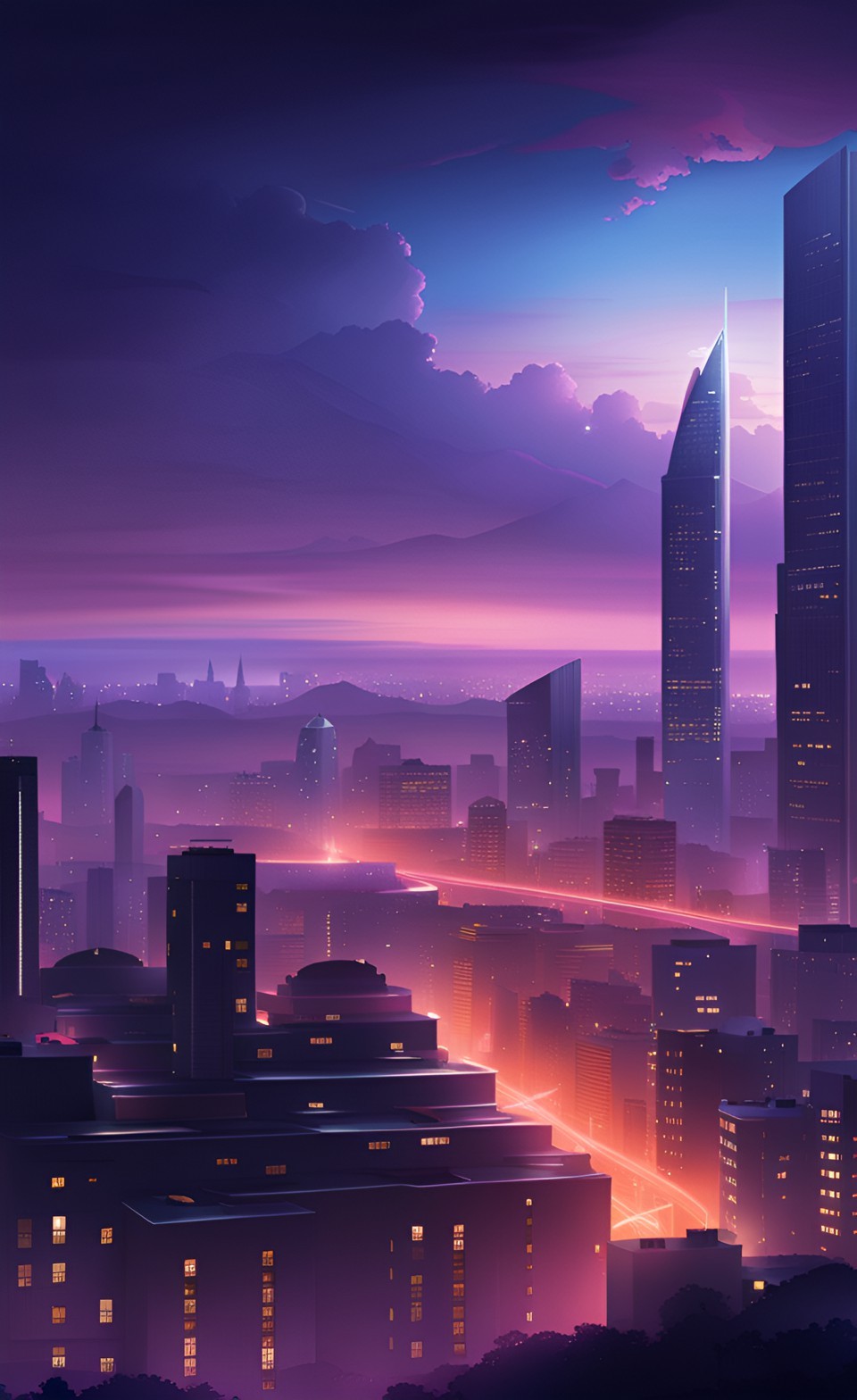 Evening Solace city from far iPhone Wallpaper 4K