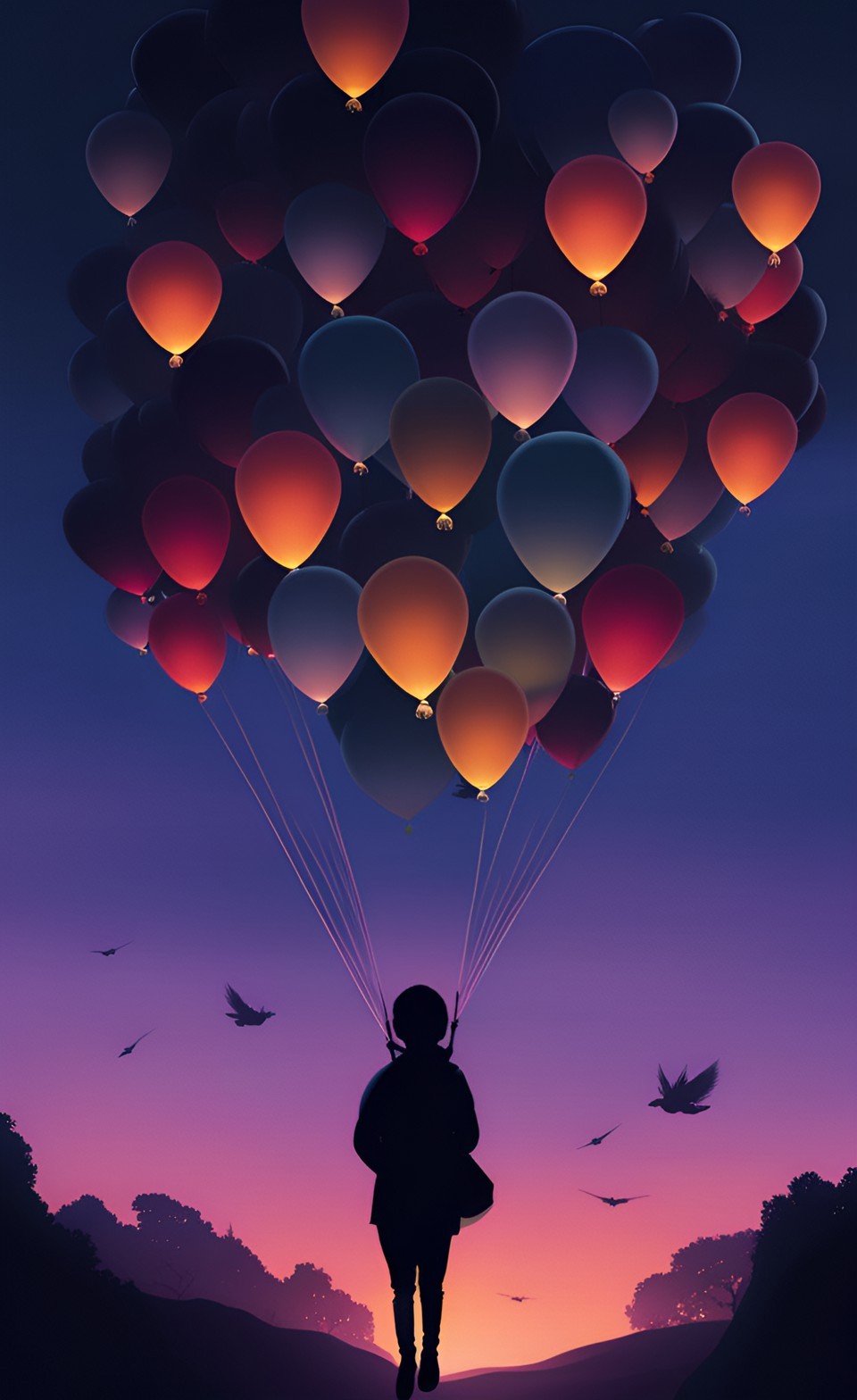 Fly with Balloons at Dusk iPhone Wallpaper 4K