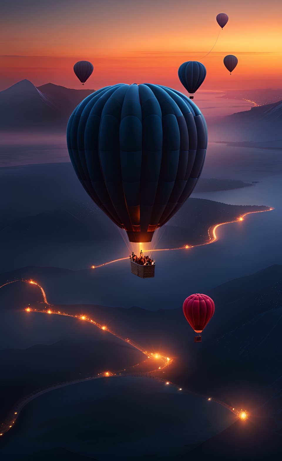 Fly with Balloons at Dusk iPhone Wallpaper 4K