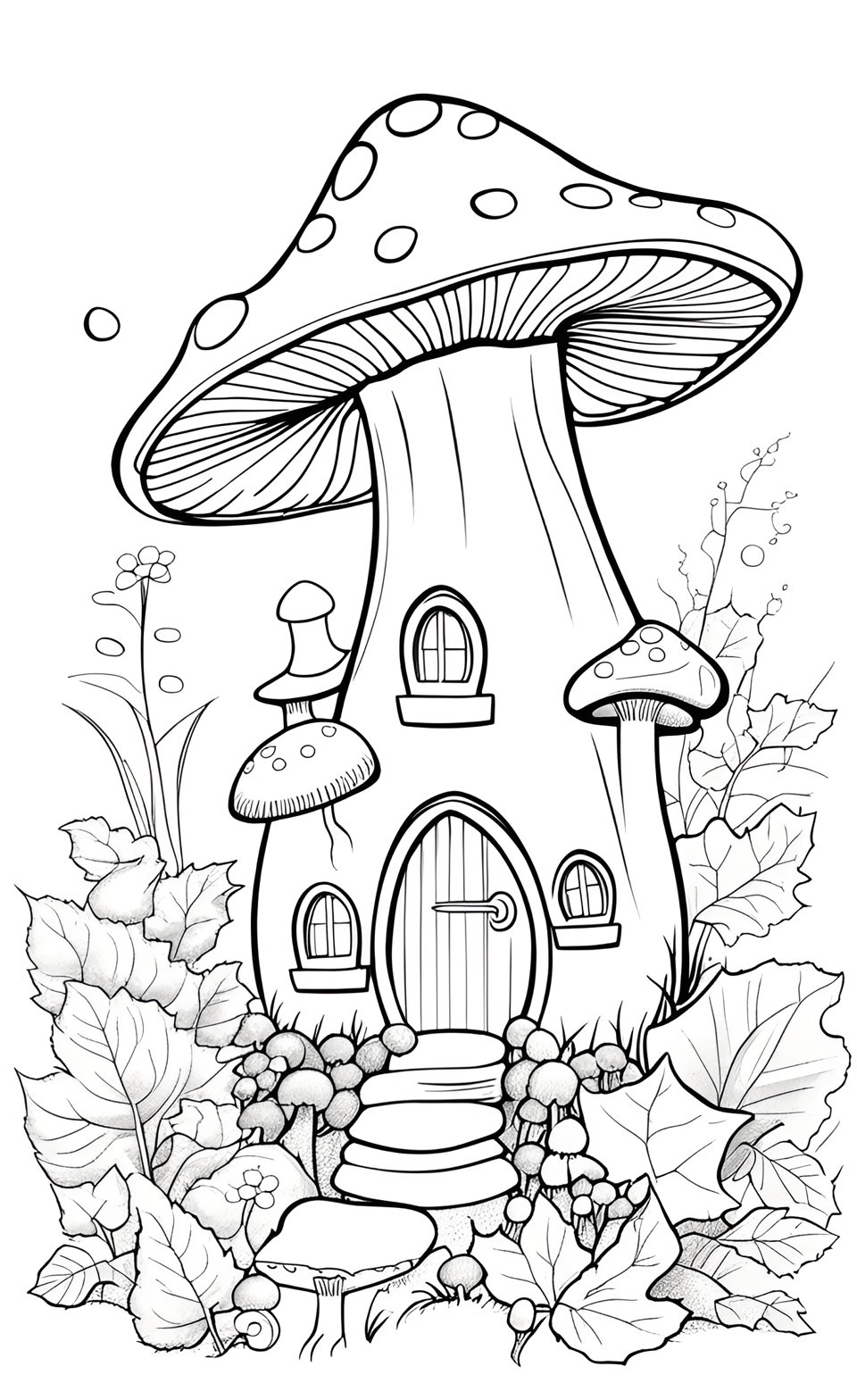 Simple Fantasy Mushroom coloring pages for kids
