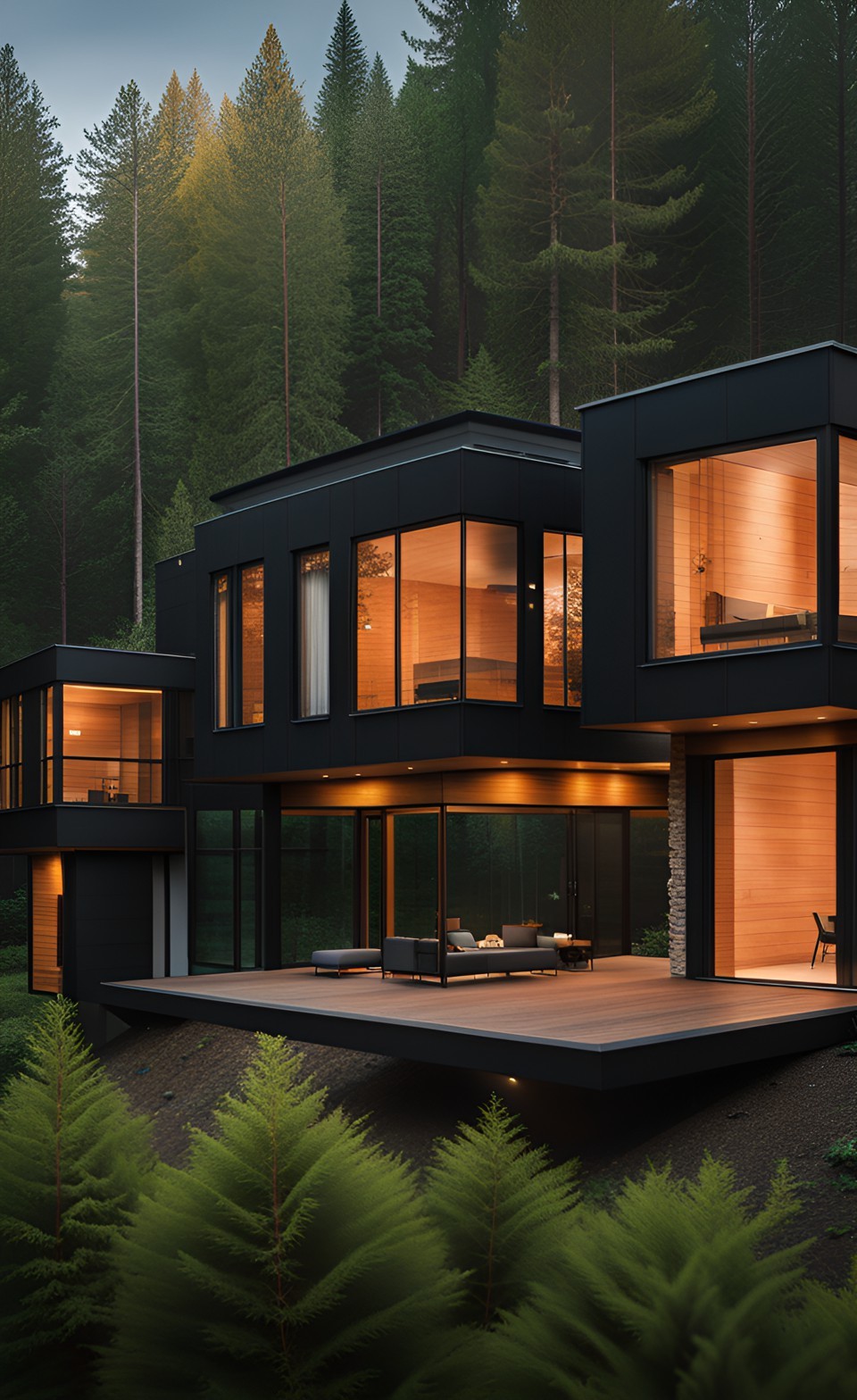 Modern Architecture House in Forest iPhone Wallpaper 4K