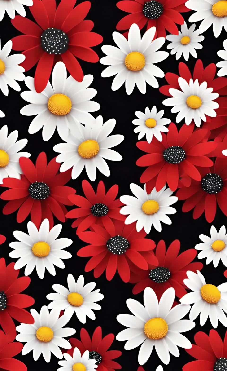 Small Daisies Red Black White Colorful Cute Background Wallpaper 4K For Free Download