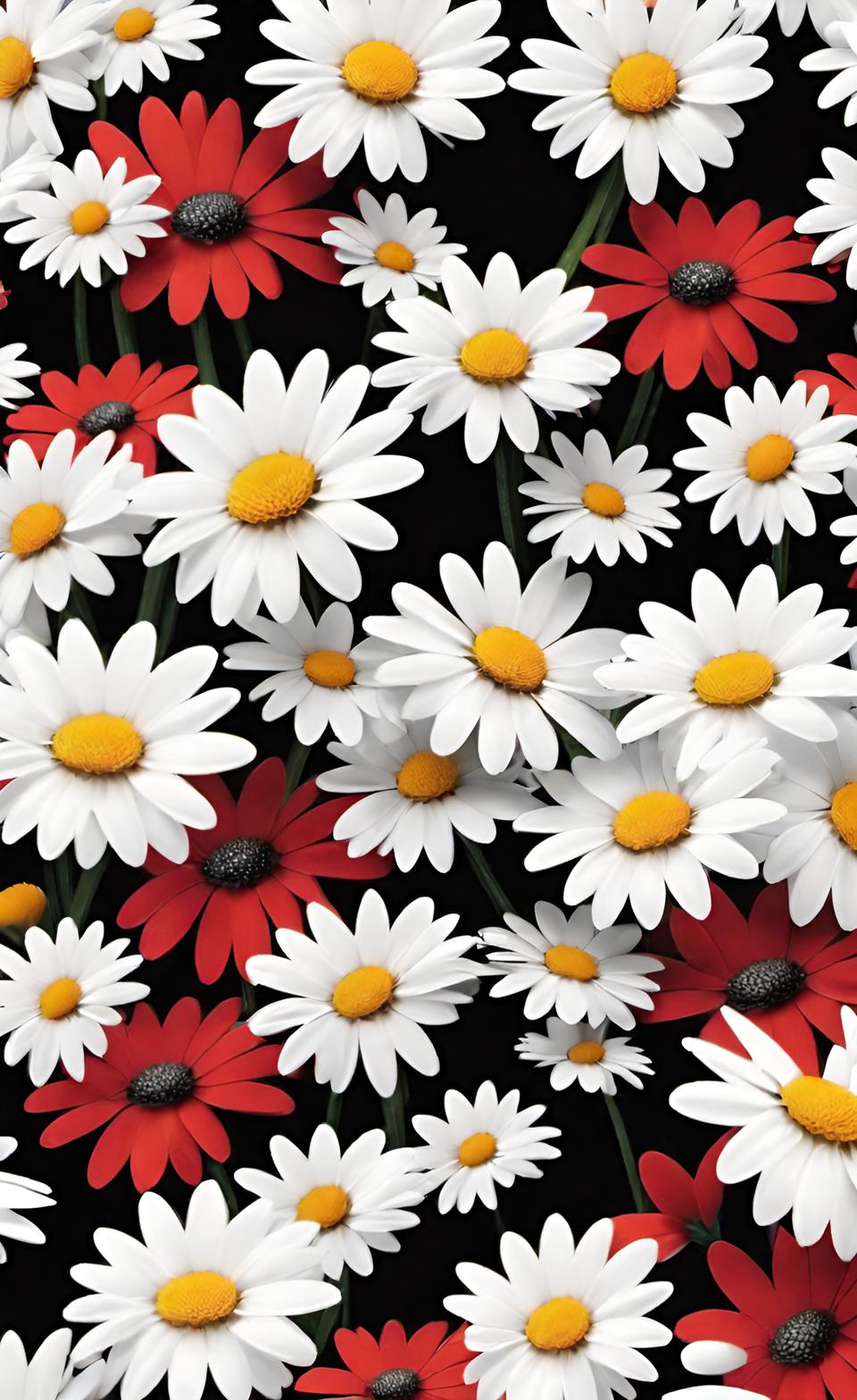 Small Daisies Red Black White Colorful Cute Background Wallpaper 4K For Free Download