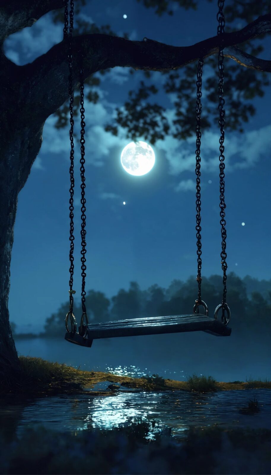Ay Işığı ve Salıncak Duvar Kağıdı - Moonlight and Swing Wallpaper 4K