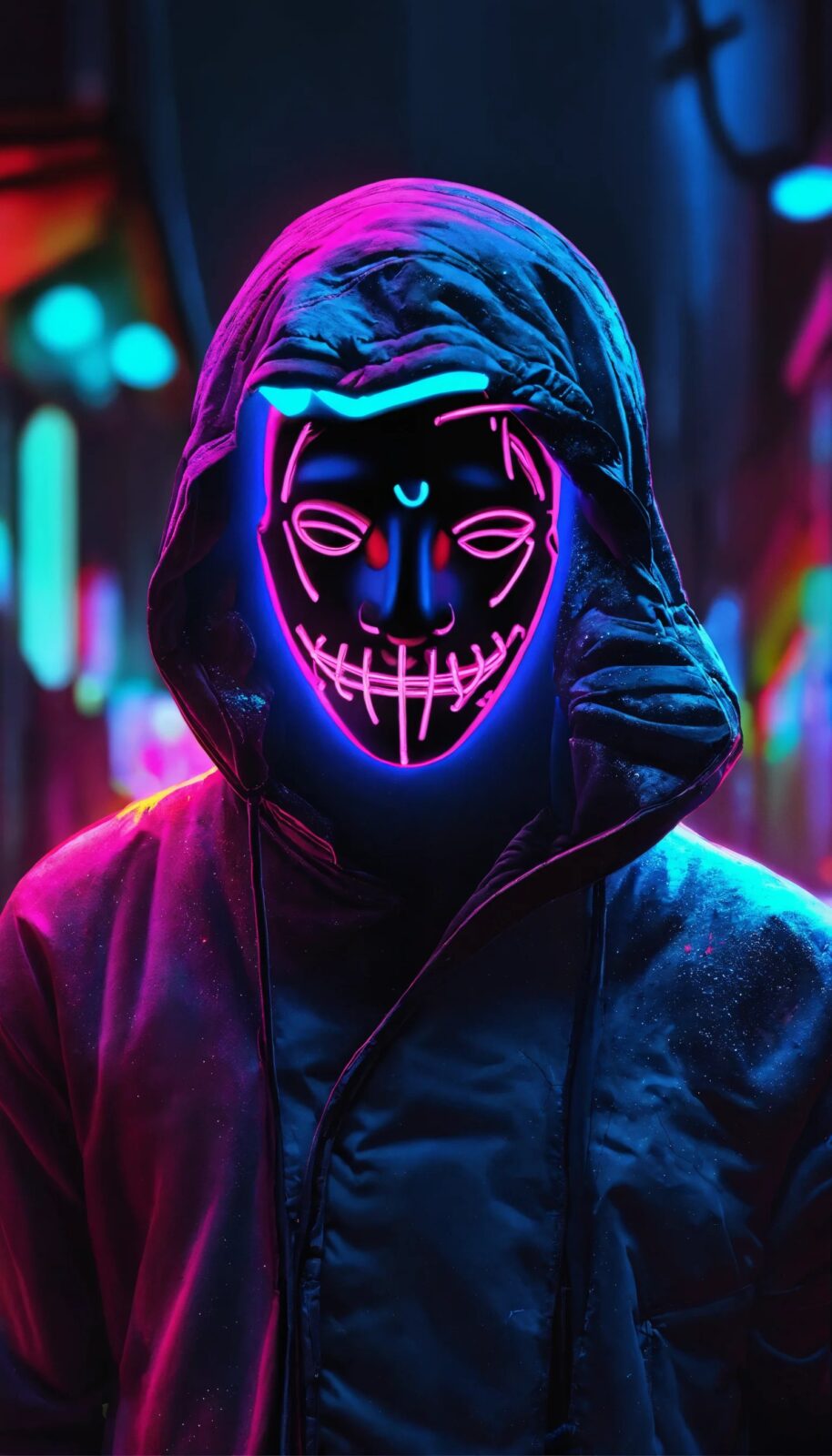 Neon Mask Hoodie iPhone Wallpaper 4K | Free Download
