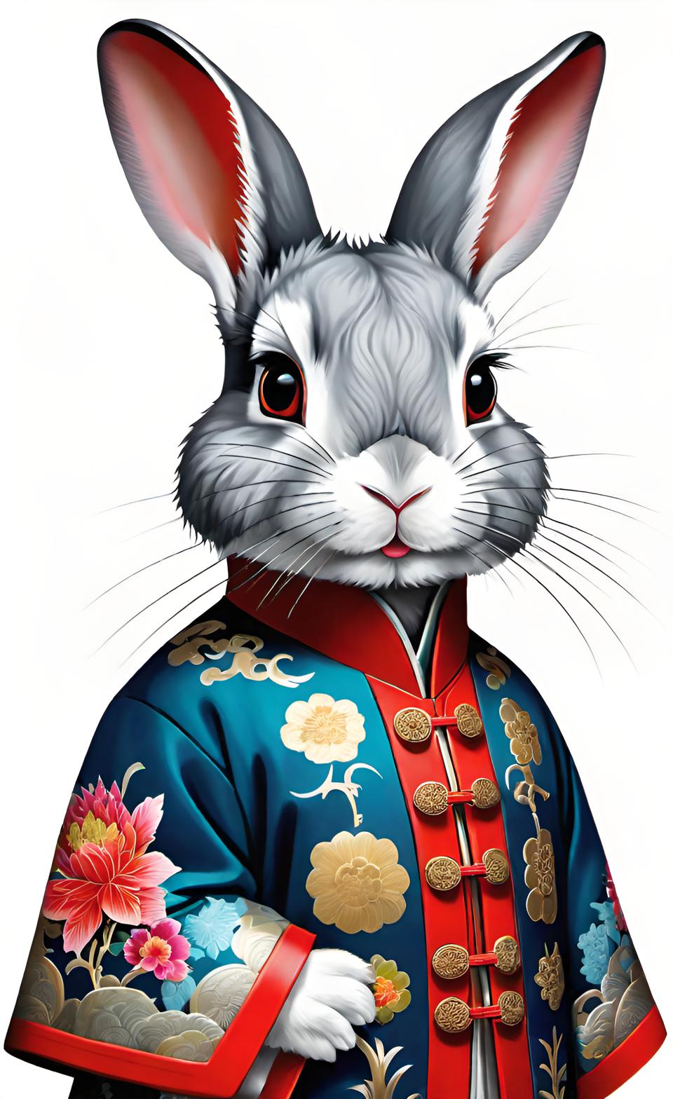 Chinese Regal Rabbit in Traditional Attire Wallpaper 4K