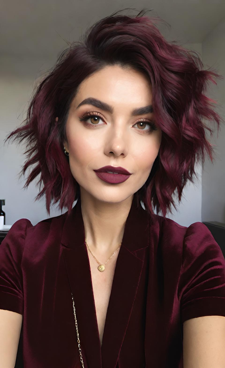 Short Burgundy Shag Inspo 🍷 | Bold, Textured & Trendy